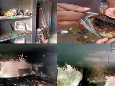 آگ سے گھر کا سامان جلا پڑا ہے 