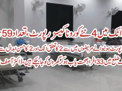 ضلع اٹک میں مزید 4 کورونا کیسزکا اضافہ، تعداد59ہو گئی 